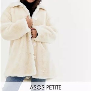 ASOS petite faux fur cream coat, mid length